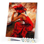 paint by numbers | Woman wearing a Red Dress and Hat | advanced romance | FiguredArt