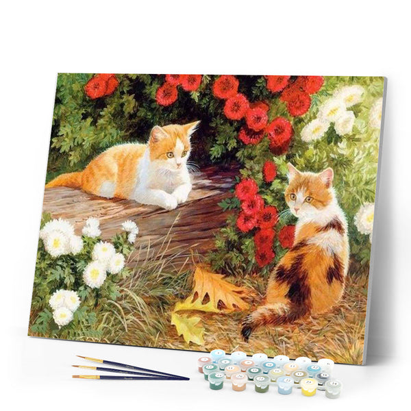 paint by numbers | Flowers and Kittens | animals cats intermediate | FiguredArt