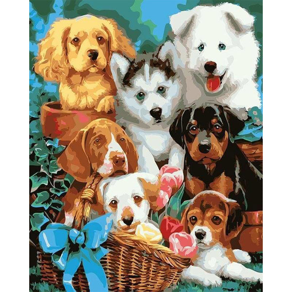 paint by numbers | Small Dogs in a Basket | animals dogs intermediate | FiguredArt