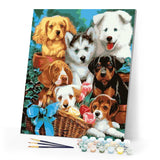 paint by numbers | Small Dogs in a Basket | animals dogs intermediate | FiguredArt