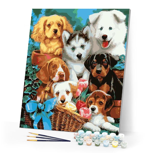 paint by numbers | Small Dogs in a Basket | animals dogs intermediate | FiguredArt