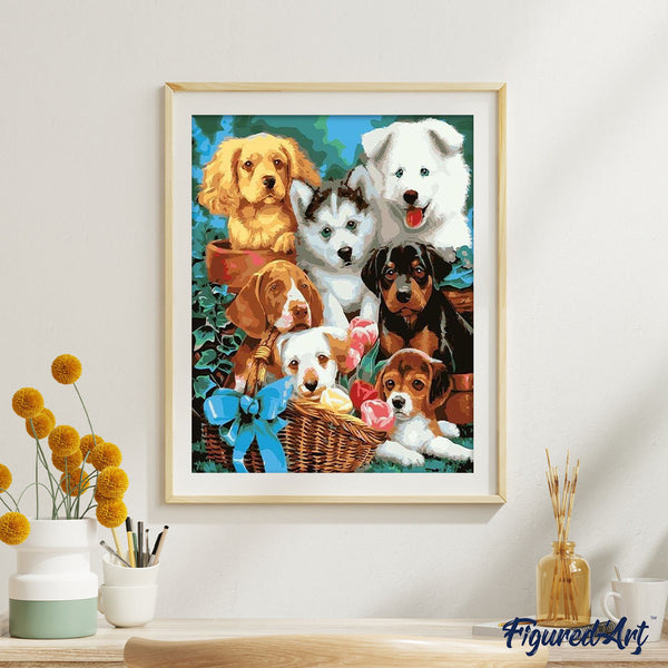 paint by numbers | Small Dogs in a Basket | animals dogs intermediate | FiguredArt