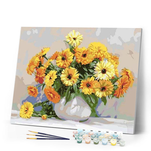 paint by numbers | Yellow flowers in a White Vase | easy flowers | FiguredArt