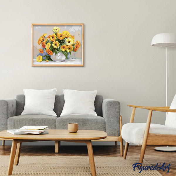 paint by numbers | Yellow flowers in a White Vase | easy flowers | FiguredArt