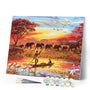paint by numbers | Sunset with Elephants | animals elephants intermediate landscapes world | FiguredArt