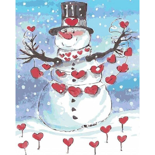 paint by numbers | Snowman and Red Hearts | christmas intermediate | FiguredArt