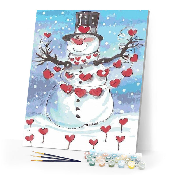 paint by numbers | Snowman and Red Hearts | christmas intermediate | FiguredArt