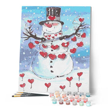 Load image into Gallery viewer, paint by numbers | Snowman and Red Hearts | christmas intermediate | FiguredArt