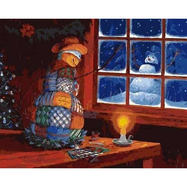 paint by numbers | Snowman at the Window | christmas intermediate | FiguredArt
