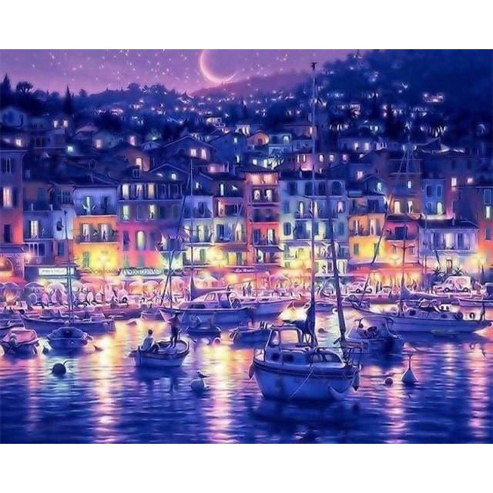 paint by numbers | Coastal city at Night | advanced cities | FiguredArt