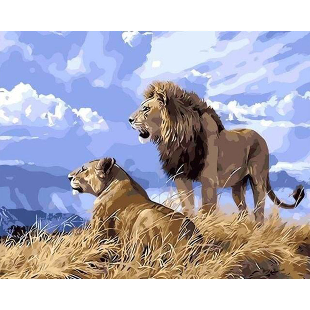 paint by numbers | Lion and Lioness in Africa | animals intermediate lions | FiguredArt