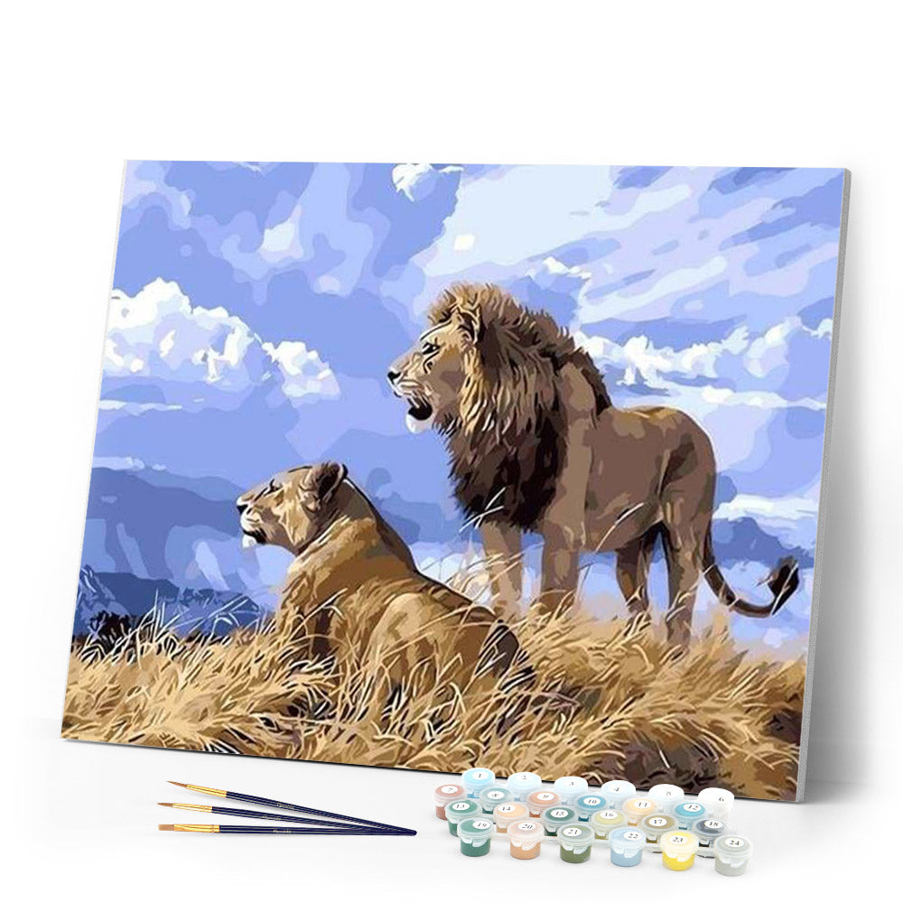 paint by numbers | Lion and Lioness in Africa | animals intermediate lions | FiguredArt