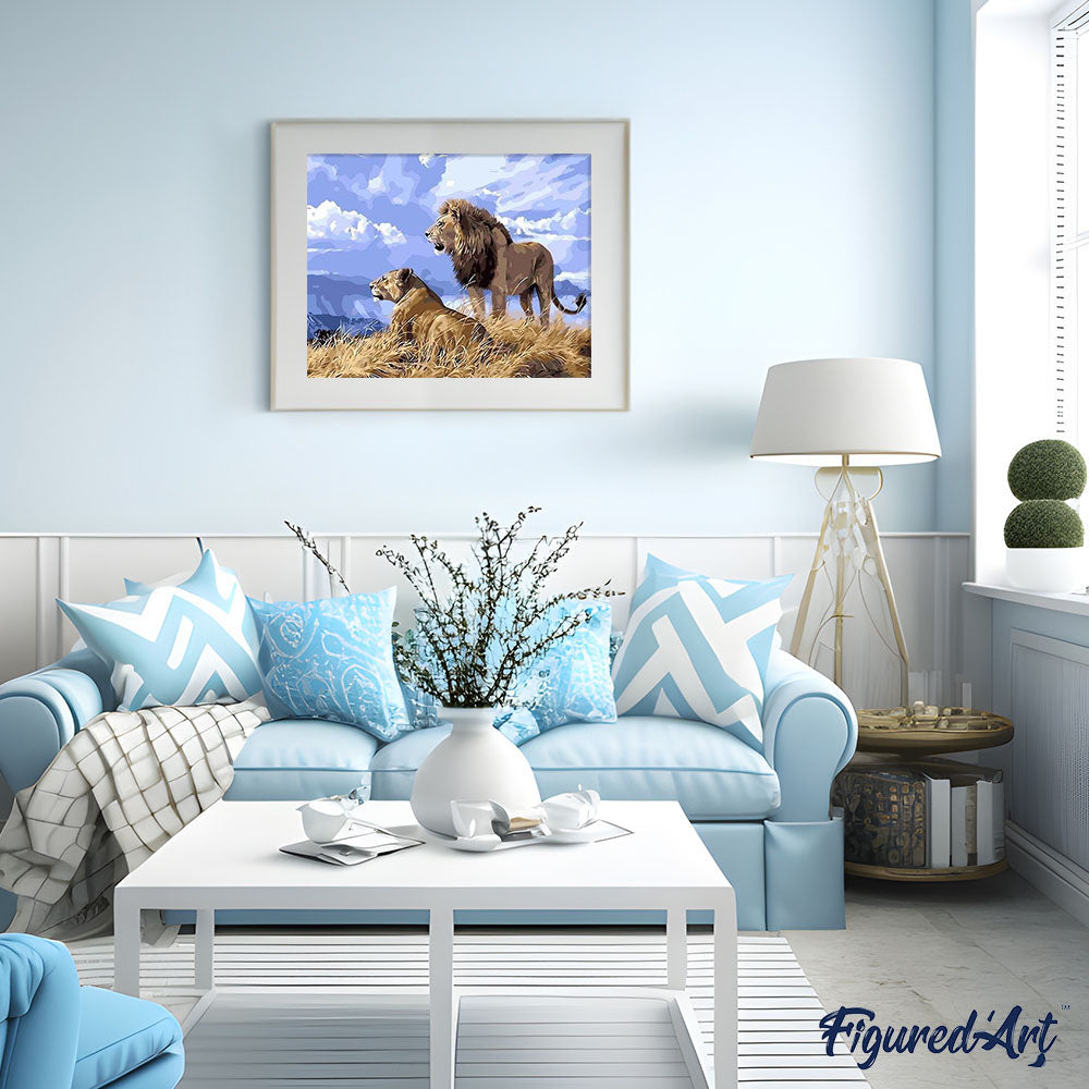 paint by numbers | Lion and Lioness in Africa | animals intermediate lions | FiguredArt