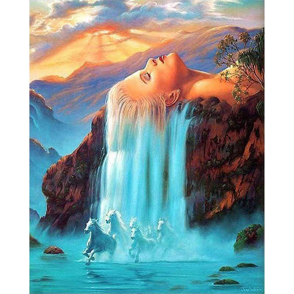 paint by numbers | Waterfall and Horses | advanced landscapes | FiguredArt