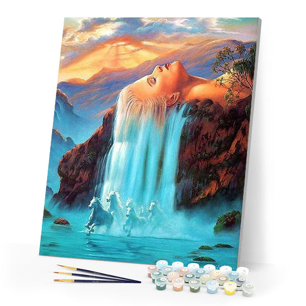 paint by numbers | Waterfall and Horses | advanced landscapes | FiguredArt