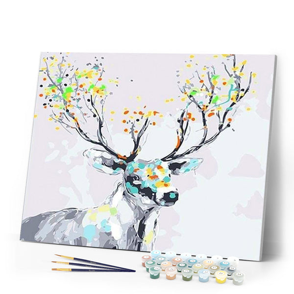 paint by numbers | Deer with colored wood | animals deer easy | FiguredArt
