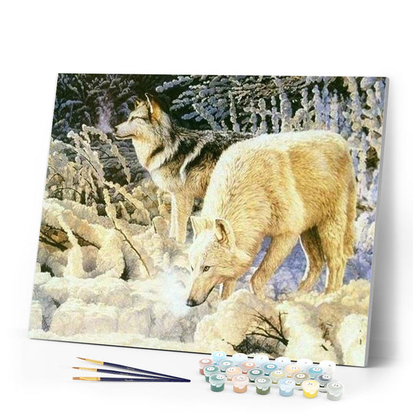 paint by numbers | Couple of White Wolves | advanced animals wolves | FiguredArt