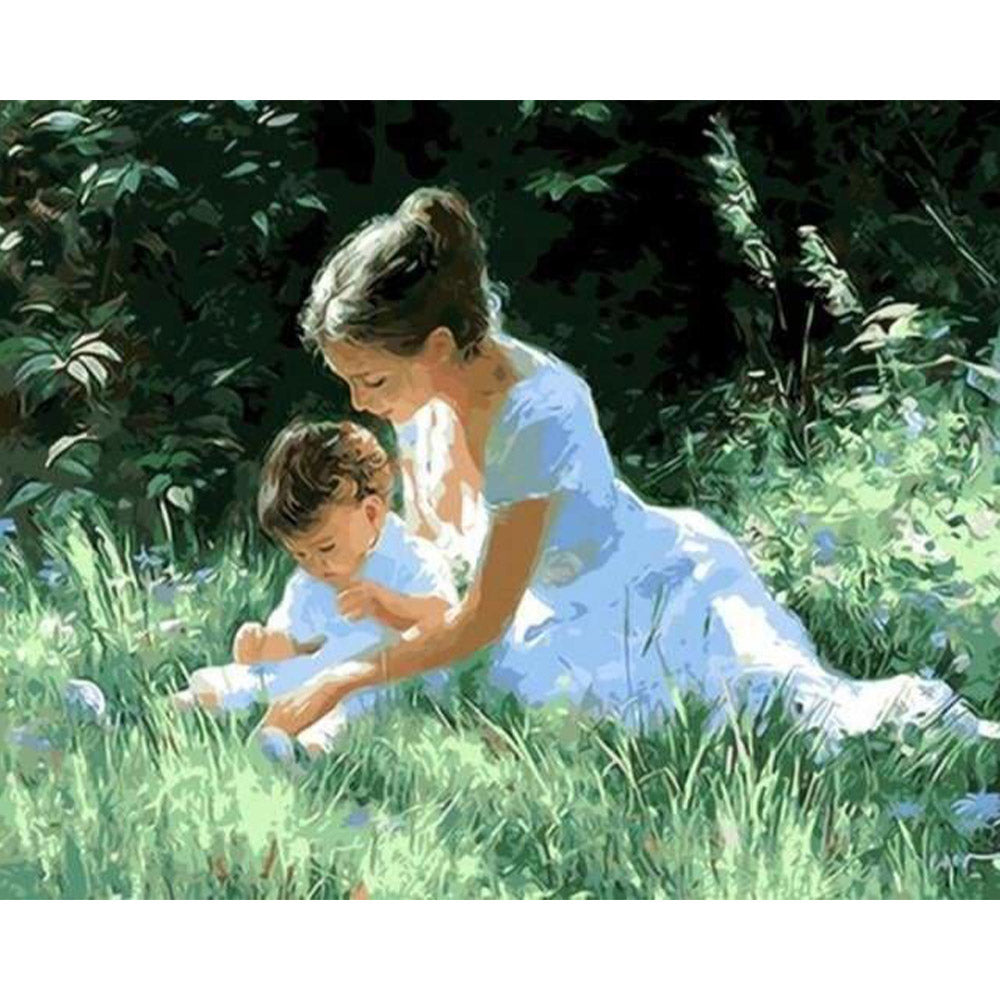 paint by numbers | Mother with Child in the Grass | advanced landscapes romance | FiguredArt