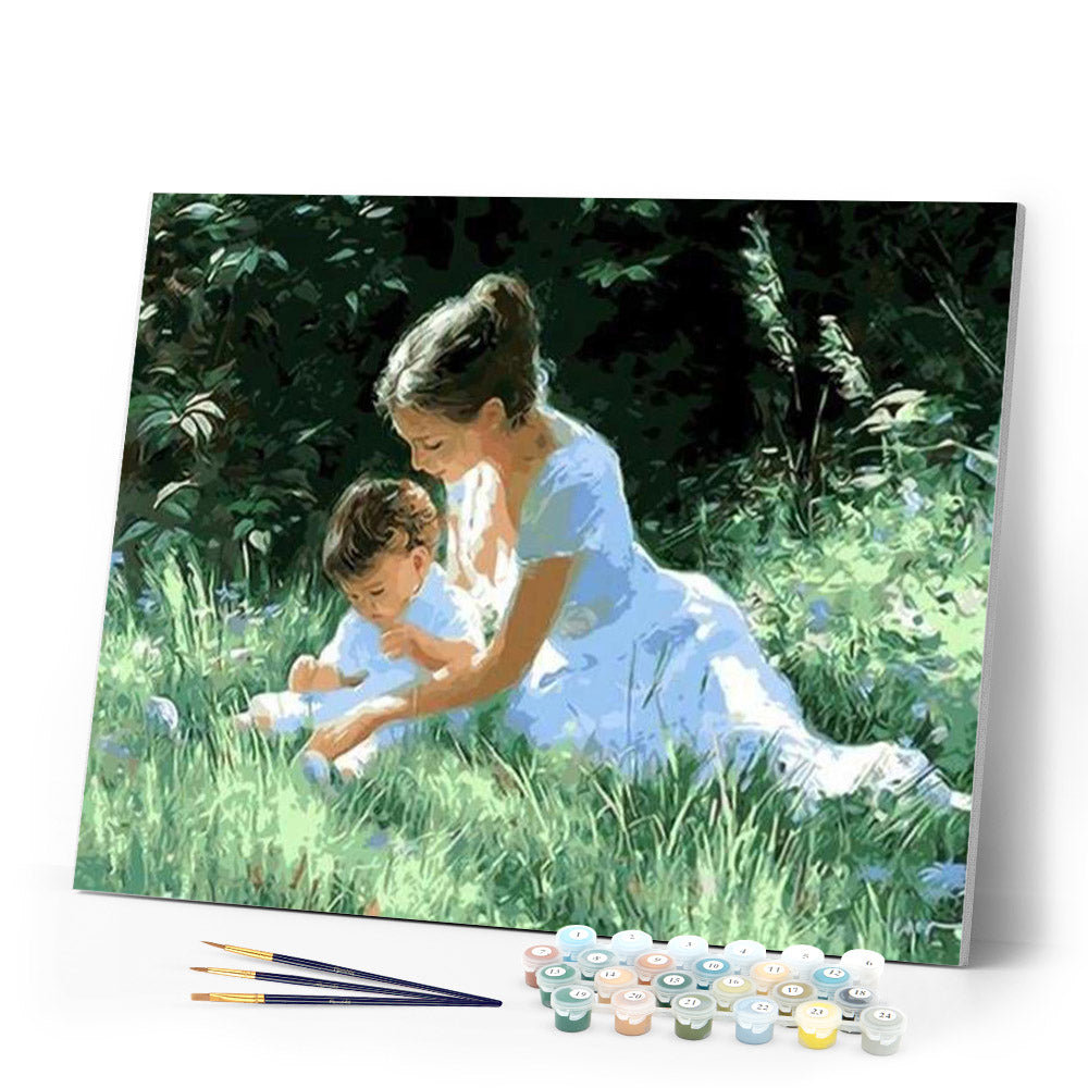 paint by numbers | Mother with Child in the Grass | advanced landscapes romance | FiguredArt