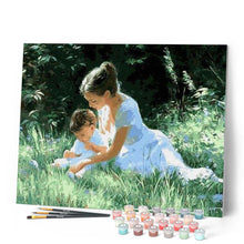 Load image into Gallery viewer, paint by numbers | Mother with Child in the Grass | advanced landscapes romance | FiguredArt
