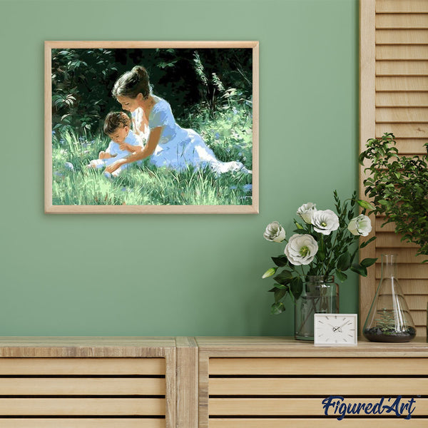 paint by numbers | Mother with Child in the Grass | advanced landscapes romance | FiguredArt