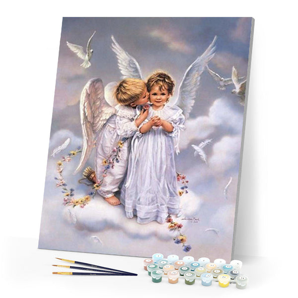 paint by numbers | Two Angels and Doves | advanced animals birds religion | FiguredArt