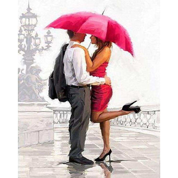 Paint by numbers | Man and woman with red umbrella | intermediate romance | Figured'Art