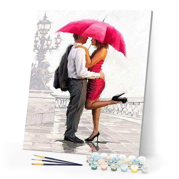 Paint by numbers | Man and woman with red umbrella | intermediate romance | Figured'Art