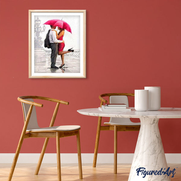 Paint by numbers | Man and woman with red umbrella | intermediate romance | Figured'Art