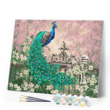 paint by numbers | Peacock and White Flowers | advanced animals peacocks | FiguredArt