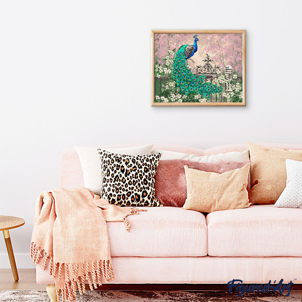 paint by numbers | Peacock and White Flowers | advanced animals peacocks | FiguredArt