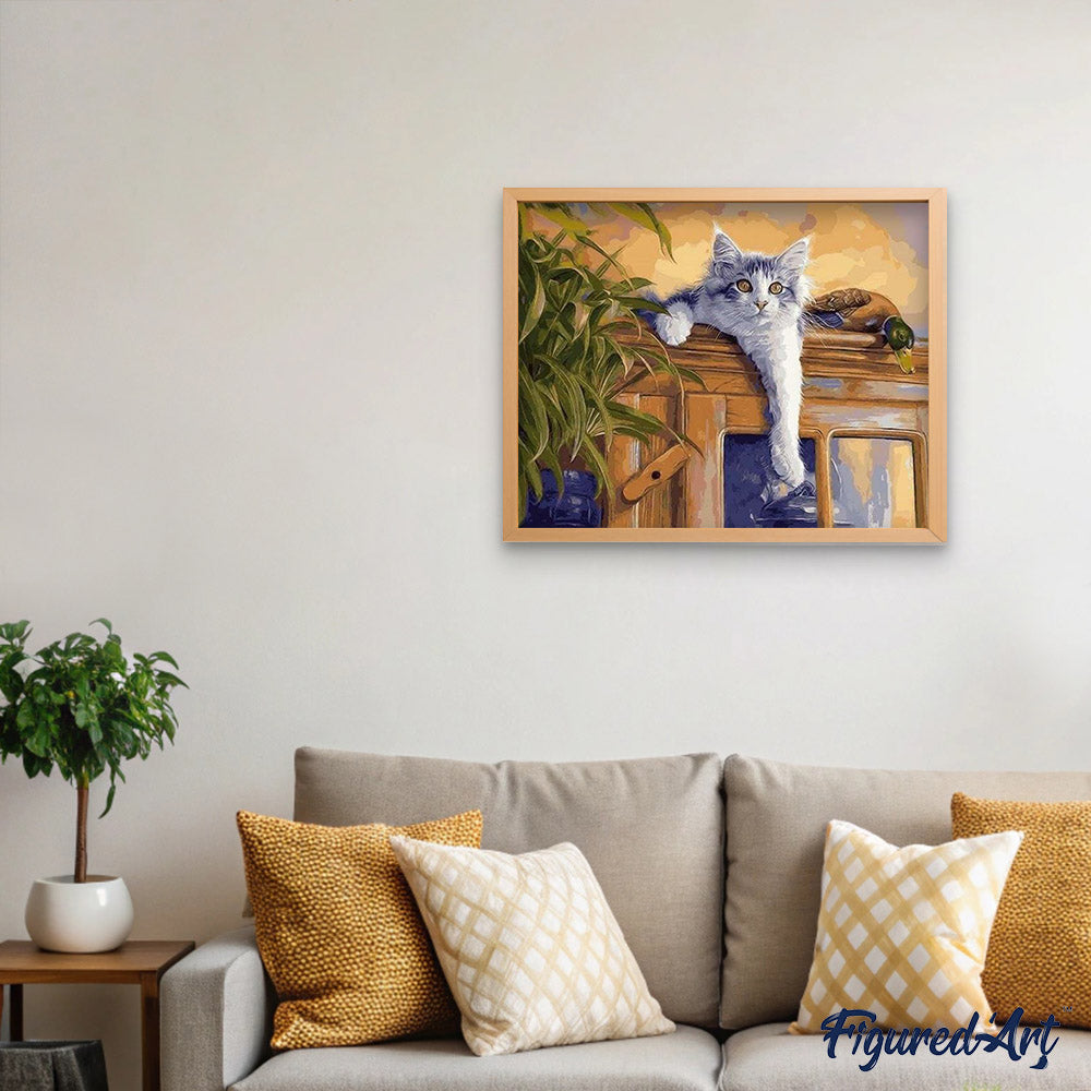 paint by numbers | Cat and Duck perched | animals birds cats ducks intermediate | FiguredArt