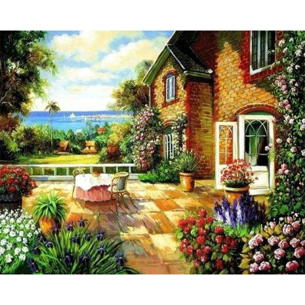 paint by numbers | On the terrace | advanced flowers landscapes | FiguredArt