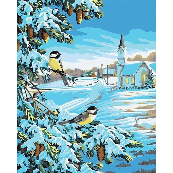 paint by numbers | Two Birds in the Snow | animals birds easy | FiguredArt