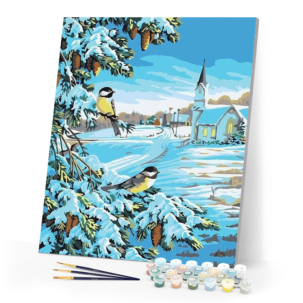 paint by numbers | Two Birds in the Snow | animals birds easy | FiguredArt