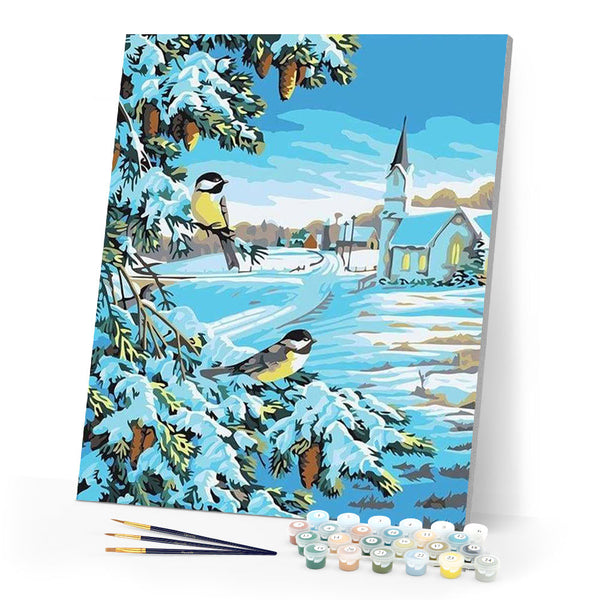 paint by numbers | Two Birds in the Snow | animals birds easy | FiguredArt