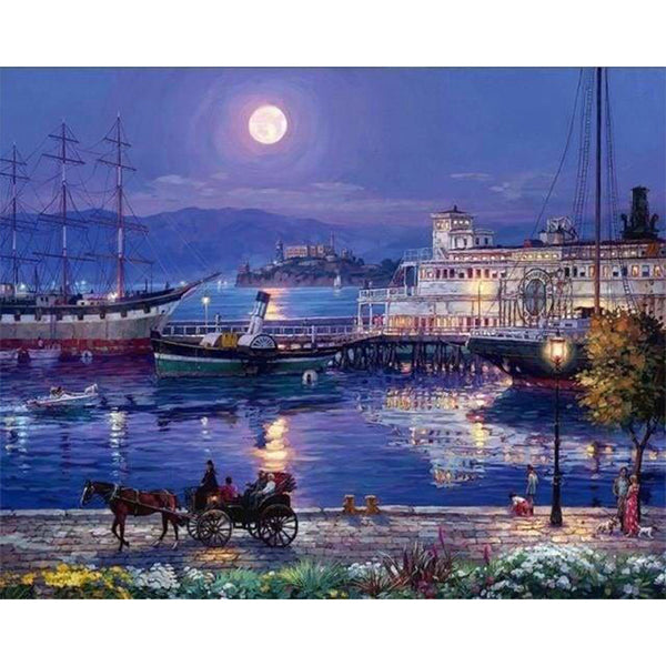 paint by numbers | Harbor by Night | advanced cities landscapes ships and boats | FiguredArt