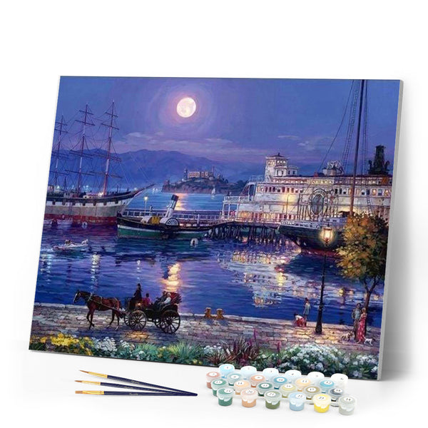 paint by numbers | Harbor by Night | advanced cities landscapes ships and boats | FiguredArt