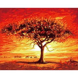 paint by numbers | Sunset and Elephants | animals easy elephants landscapes trees | FiguredArt