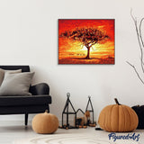 paint by numbers | Sunset and Elephants | animals easy elephants landscapes trees | FiguredArt