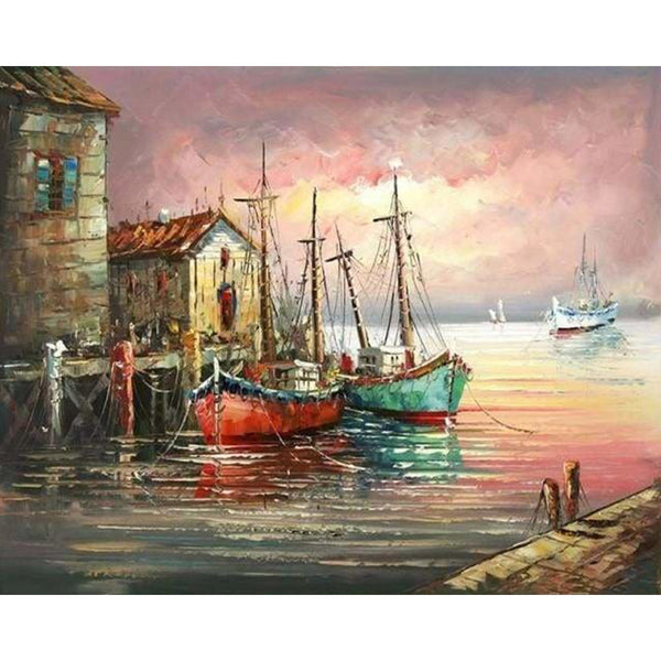 paint by numbers | Fishing boats at Port | advanced landscapes ships and boats | FiguredArt