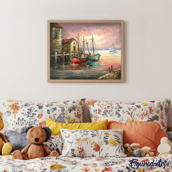 paint by numbers | Fishing boats at Port | advanced landscapes ships and boats | FiguredArt