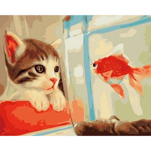 paint by numbers | Cat and Goldfish | animals cats easy | FiguredArt