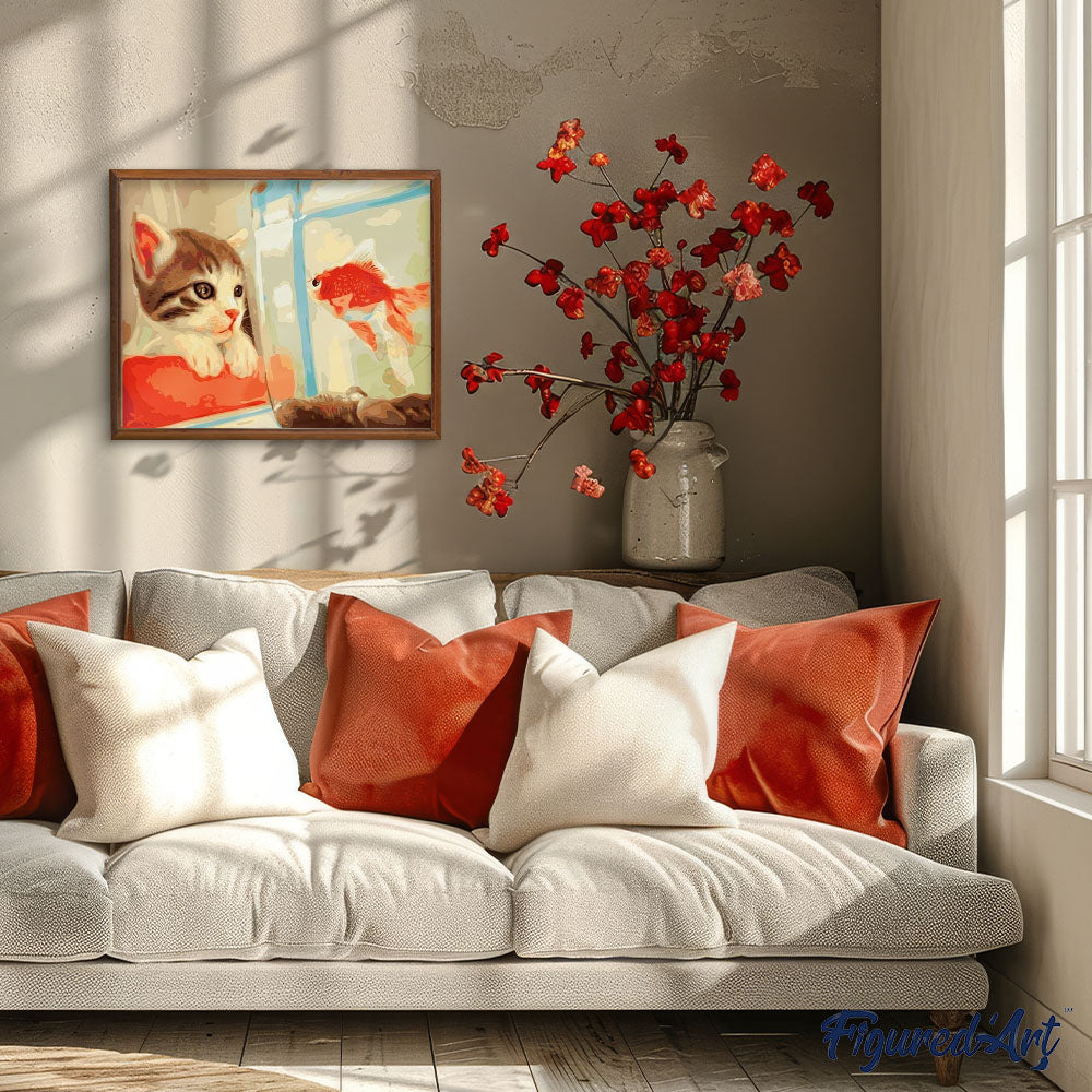 paint by numbers | Cat and Goldfish | animals cats easy | FiguredArt