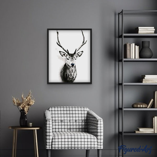 paint by numbers | Deer head Black and White | animals deer easy | FiguredArt