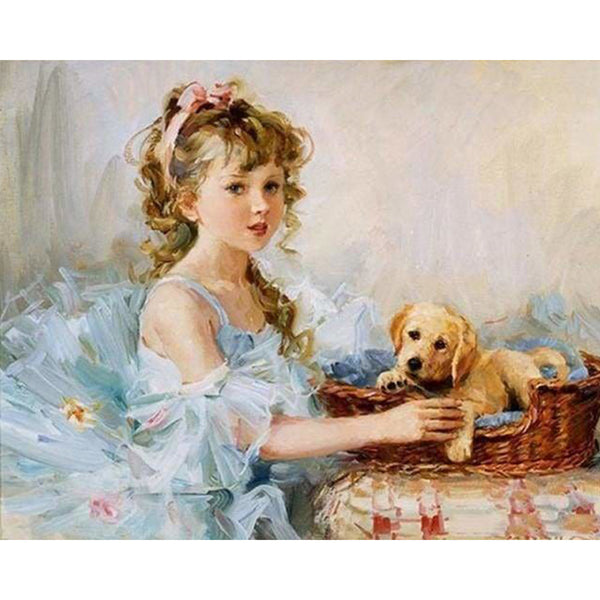 paint by numbers | Little Girl and her Puppy | animals dogs intermediate portrait romance | FiguredArt