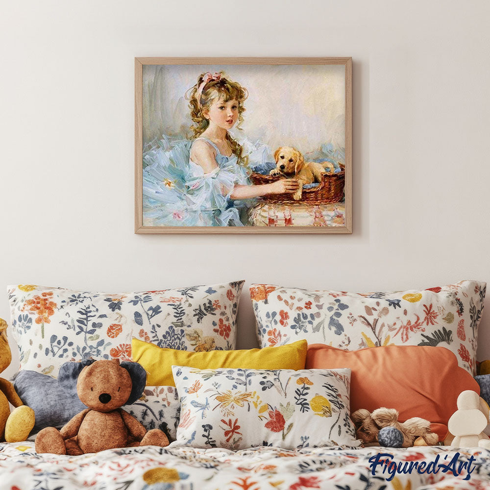 paint by numbers | Little Girl and her Puppy | animals dogs intermediate portrait romance | FiguredArt