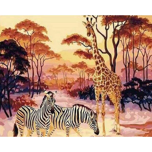 paint by numbers | Zebra and Giraffe at sunset | advanced animals giraffes zebras | FiguredArt