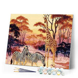 paint by numbers | Zebra and Giraffe at sunset | advanced animals giraffes zebras | FiguredArt