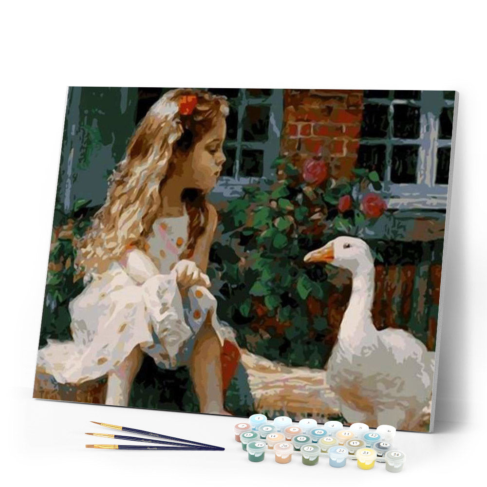paint by numbers | Little Girl and Duck | animals birds ducks intermediate | FiguredArt